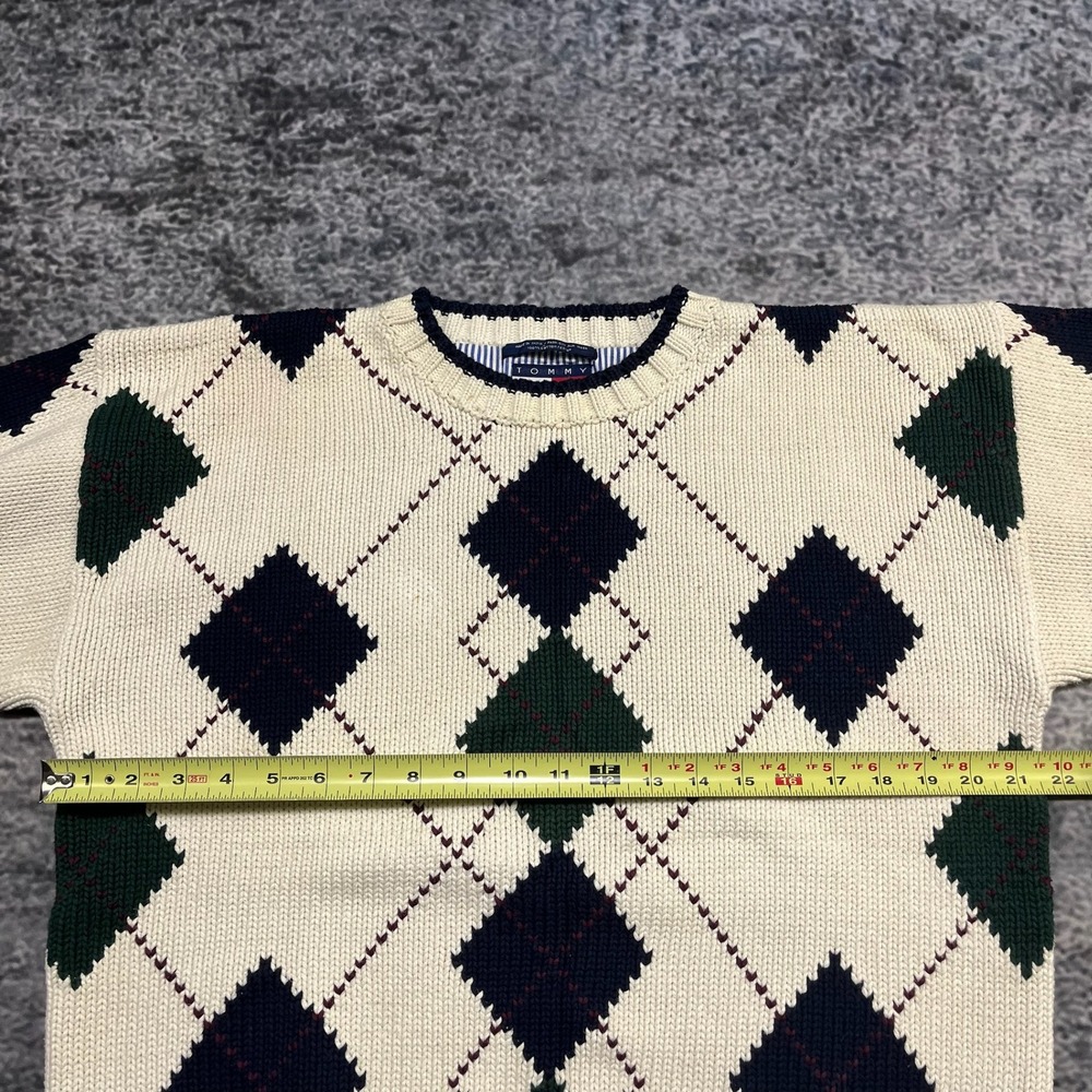 Vintage Tommy Hilfiger Sweater Mens‎ Large Cream Casual Pattern Cotton Jumper - Picture 6 of 9